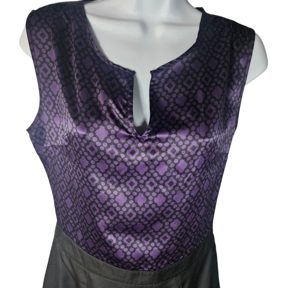 0005 Banana Republic Sleeveless Dress  Purple Black Party Office Workwear Size 4 - Picture 2 of 14